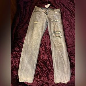 Tapered Rigid Stacked Leg Multi Rip Jeans ANTIQUE BLUE-32r (BoohooMAN)